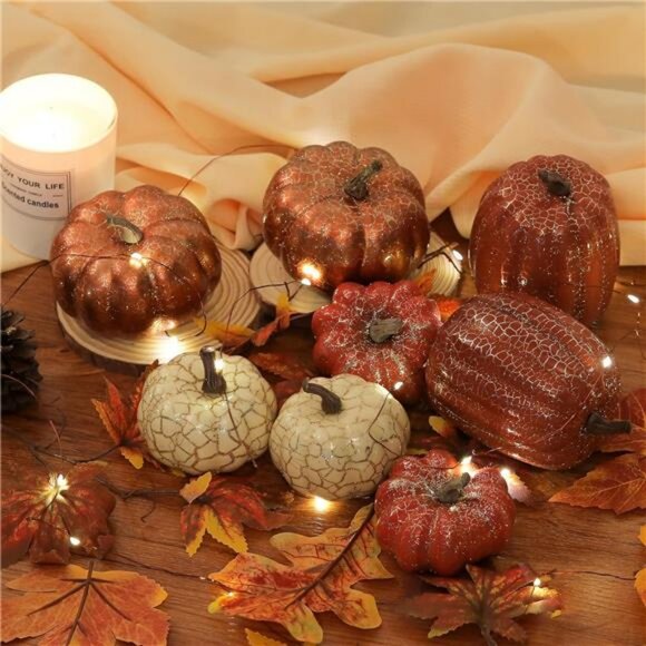 8-Piece Metal Cracked Design Foam Pumpkins for Halloween Thanksgiving‎ Fall Home - Picture 6 of 6